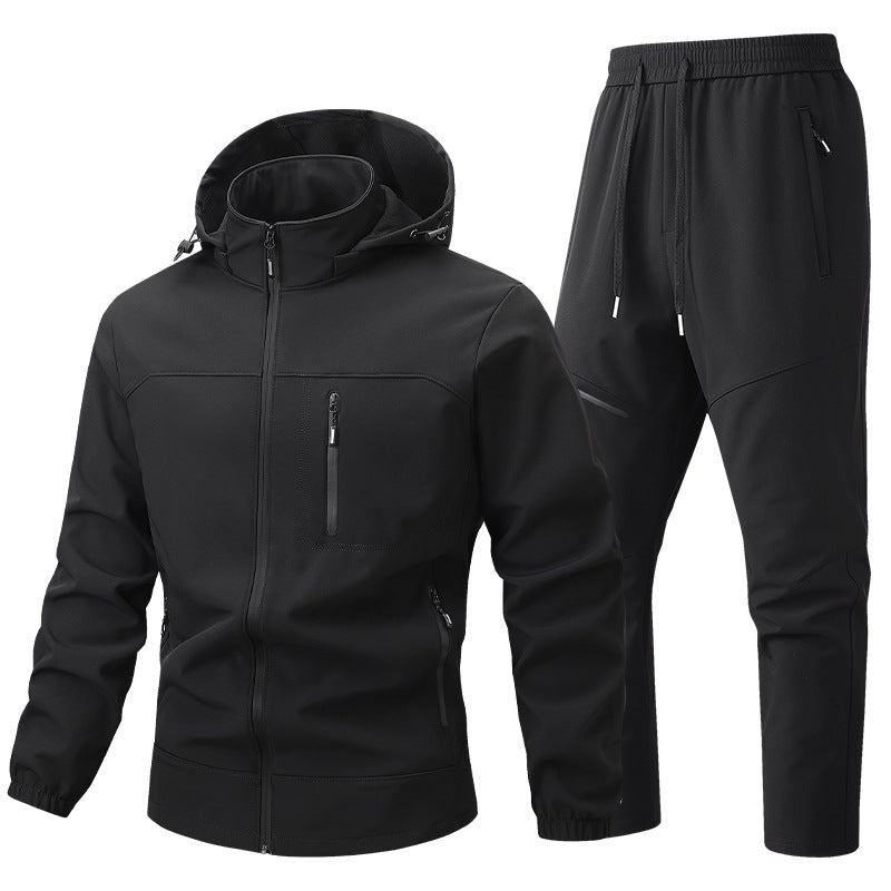 Herr Funktionell Sports Jacka med Huva och Jogging Byxor