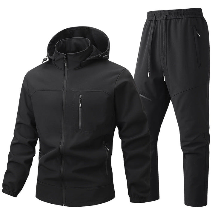 Herr Funktionell Sports Jacka med Huva och Jogging Byxor