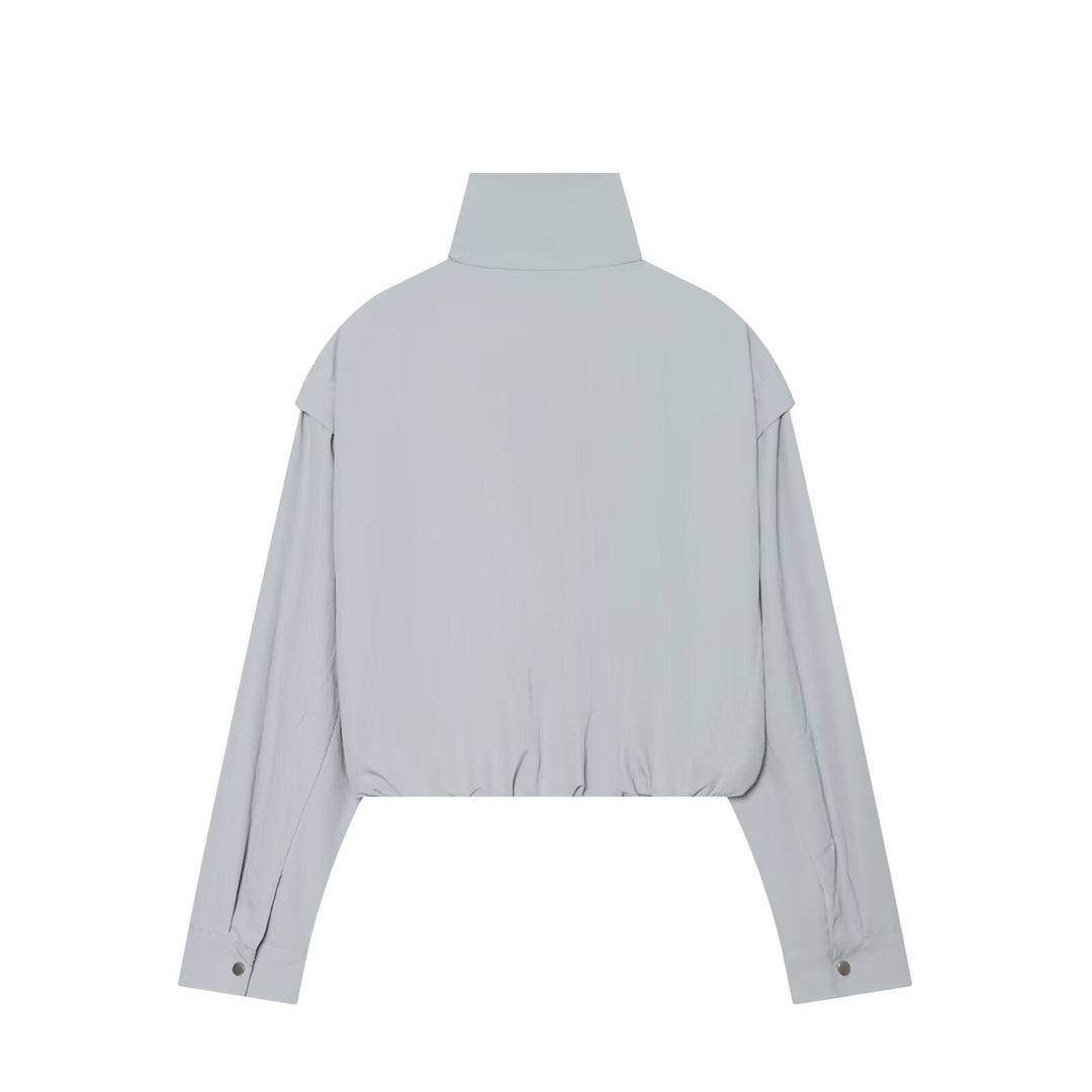 Dam Lätt Kort Blouson med Hög Stå Krage och Dold Front
