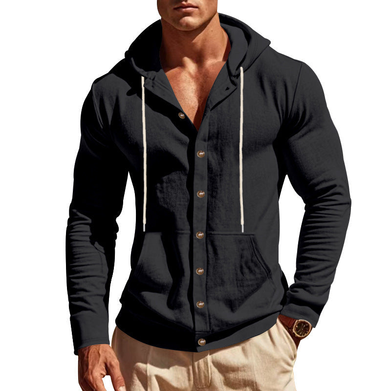 Herr Nano Slimfit Luvtröja Jacka med Knapplist och Känguruficka