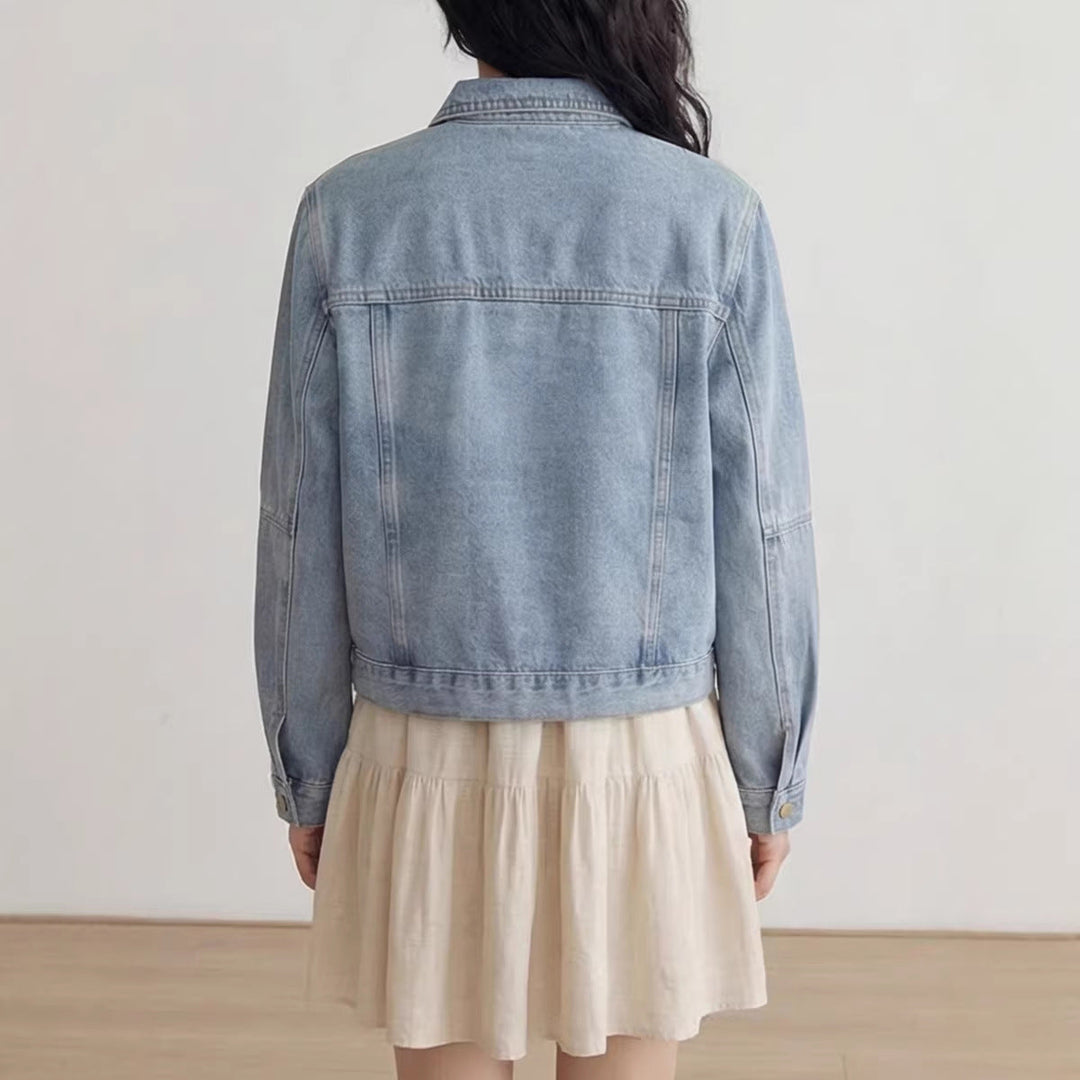 Dam Denimjacke med Knäppning