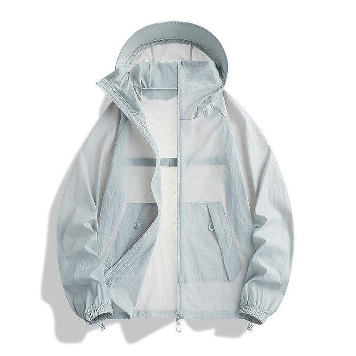 Herr Lätt Wind och Water-Resistant med Huva Övergångsjacka med Adjustable Fåll Dragsko och Tvåvägsdragkedja