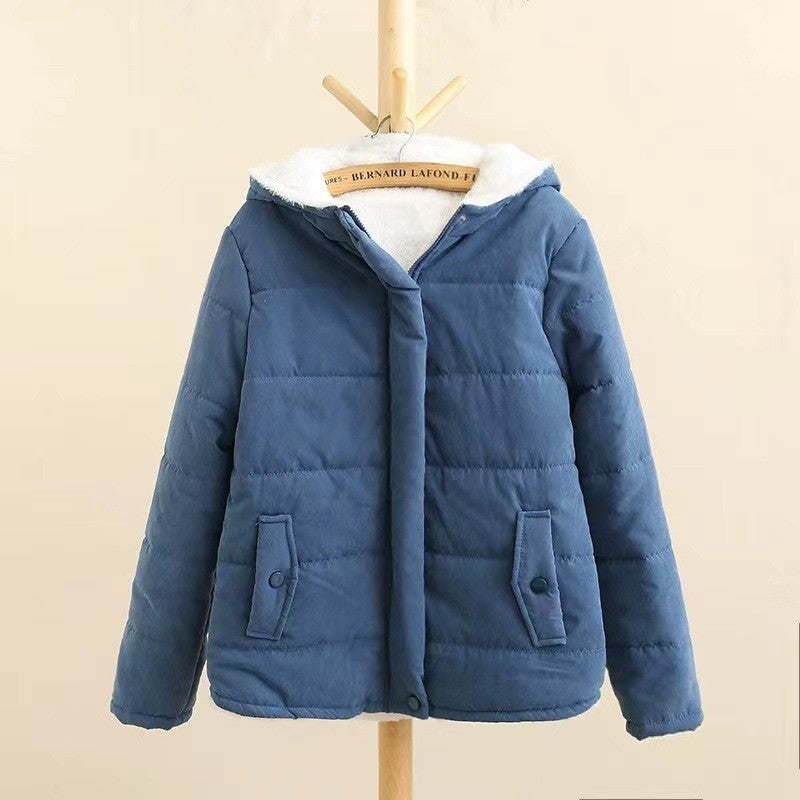 Dam quiltad hooded jacka med teddy foder, concealed snap knäppning och flap fickor