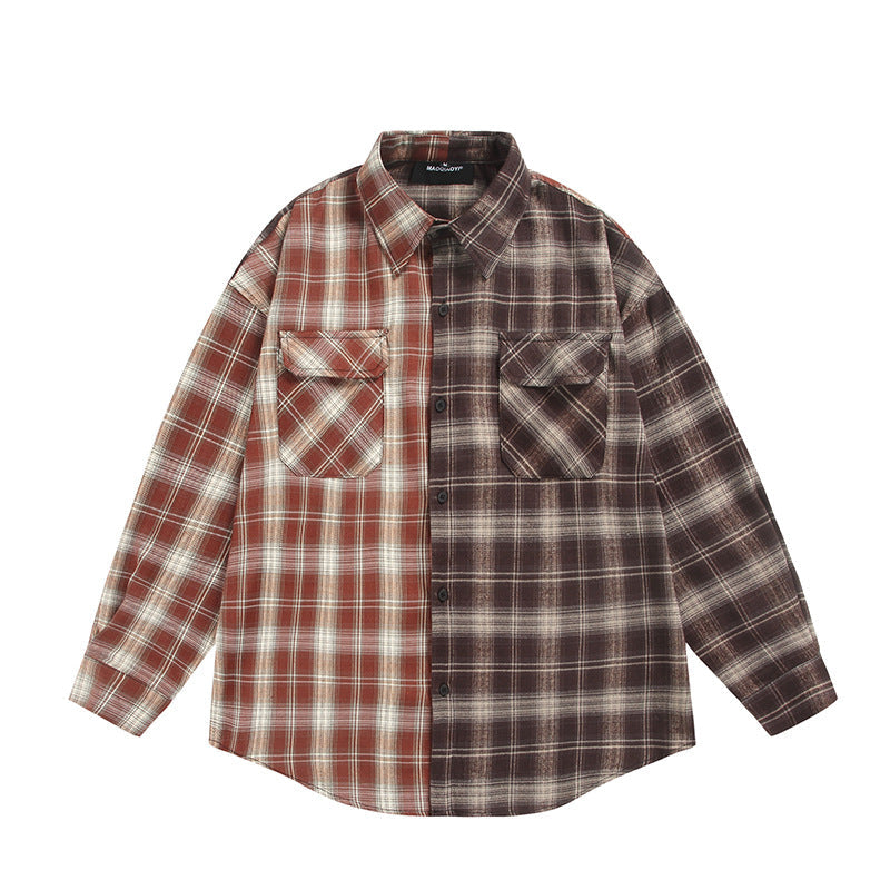 Unisex Split Check Overshirt i Skjorta Jacka Stil