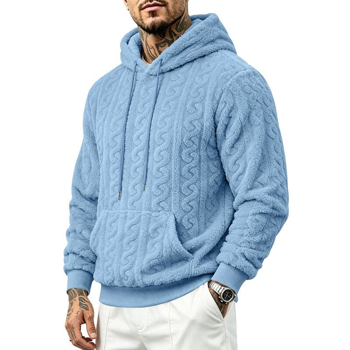 Herr Mysig Teddy Fleece Luvtröja med Cable Mönster och Känguruficka