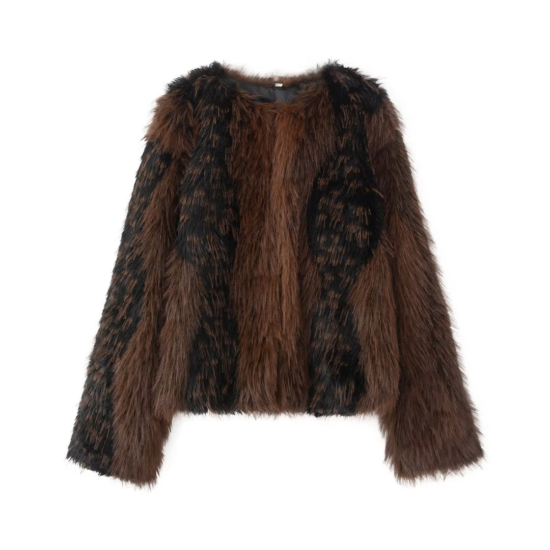 Dam kort skärning Faux Fur jacka med randig Fur Texture