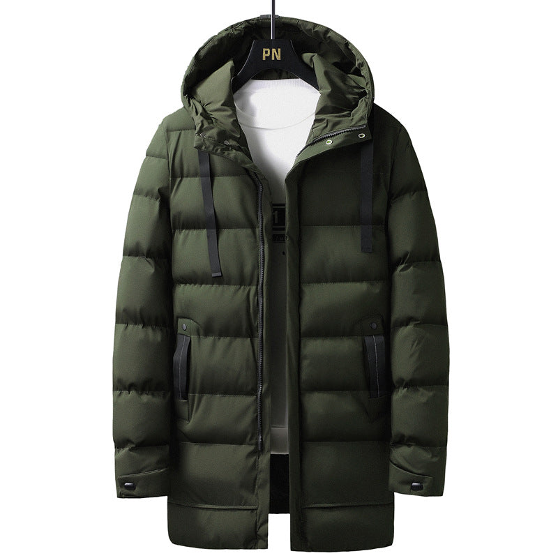 Herr Lång Quiltad Termisk Parkas med Huva, Dragkedja &amp; Funktion Fickor