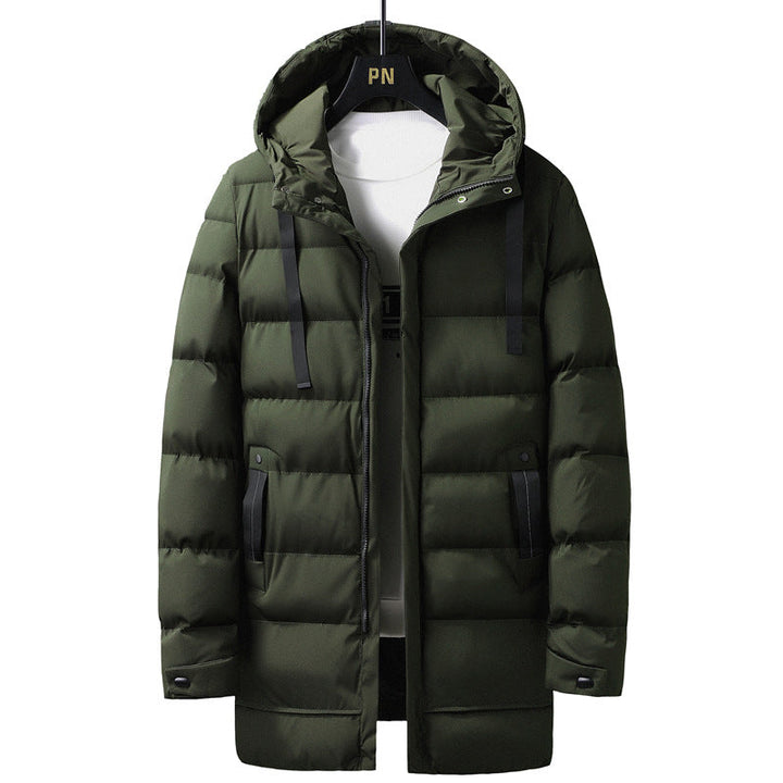 Herr Lång Quiltad Termisk Parkas med Huva, Dragkedja &amp; Funktion Fickor