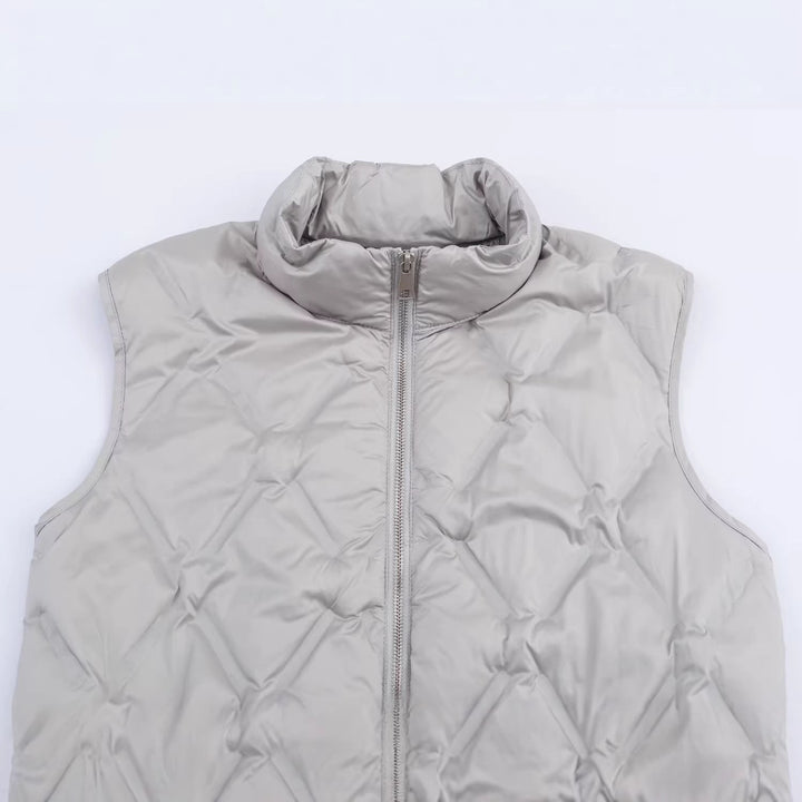 Dam kviltad vadderad väst med ståkrage och Ribbed fåll
