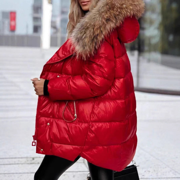 Dam Vinter Down Jacka med Removable Huva och Luxurious Fur Krage