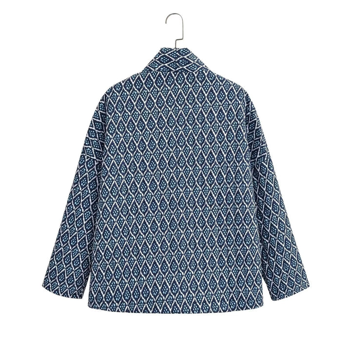 Dam mönstrad kviltad Kimono jacka med utanpåfickor