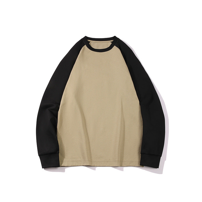 Herr Oversized Raglan College-Tröja med Färg Blocking och Ribbstickade Muddar