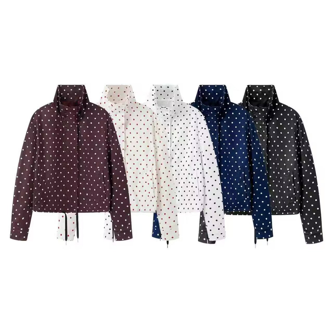 Dam Kort Dotted Regnjacka med Ståkrage och Dragsko