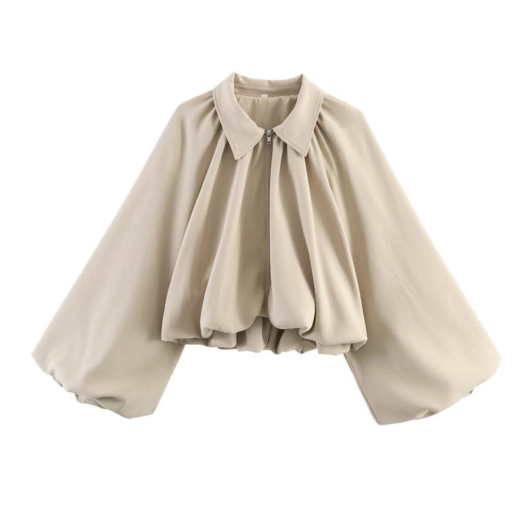Dam Kort Cape Jacka med Wide Batwing Ärm och Gathered Yoke