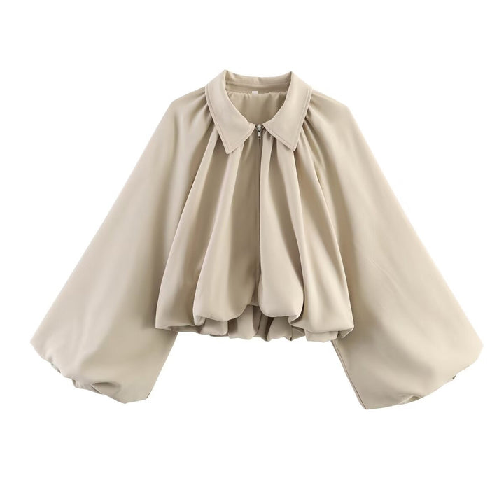Dam Kort Cape Jacka med Wide Batwing Ärm och Gathered Yoke