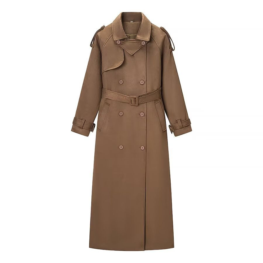 Dam elegant lång midja trenchcoat med Double-Breasted knappslå och Flared fåll