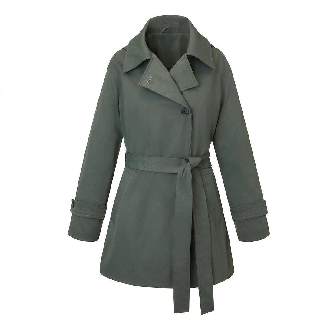 Dam kort trenchcoat med skräddad knytband och vid lapels