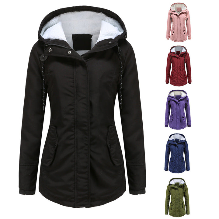 Dam vadderad vinter parka med teddy fleece foder och huva