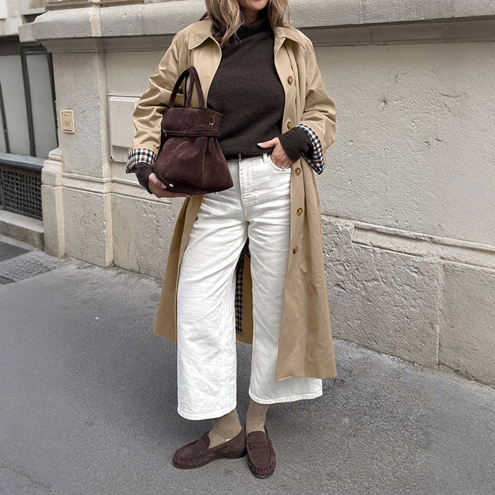 Dam Klassisk Trenchcoat med Checked Foder