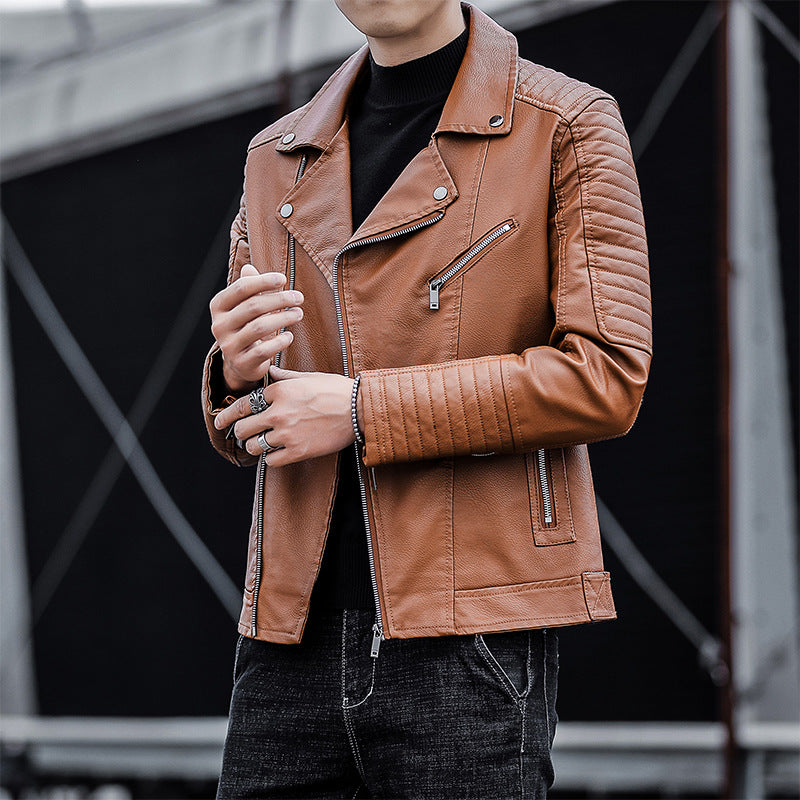 Herr Konstläder Biker Jacka med Quiltad Axel Yoke, Asymmetric Dragkedja och Metal Dragkedja