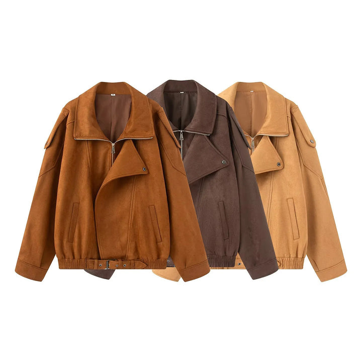 Dam oversized blousonjacka i velour look med bred sjalkrage, drawstring waistband och bälte