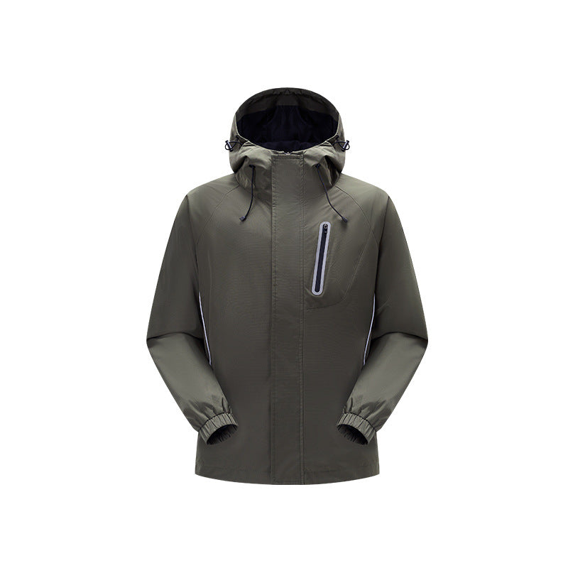 Herr Vindtät Andningsbar Regn och Softshell Jacka med Justerbar Huva och Reflekterande Inlägg Drune