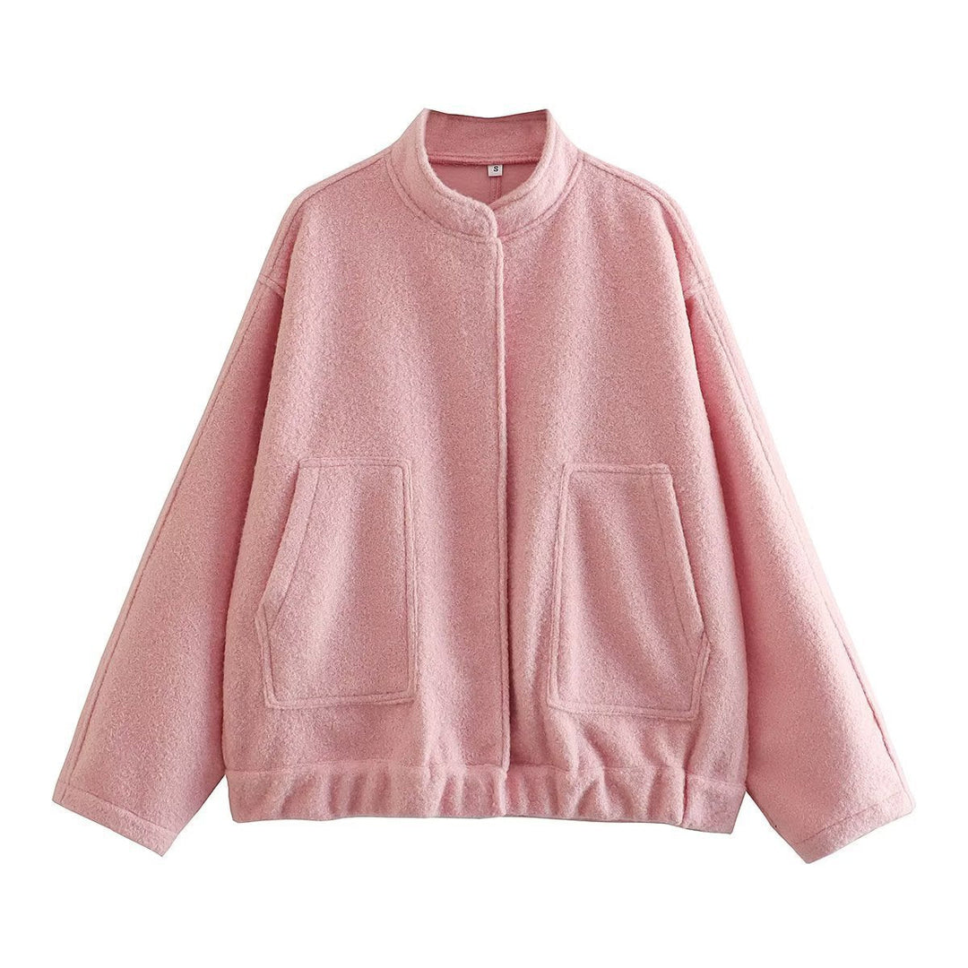 Dam 70+ Oversize Teddy-Fleecejacka med Stå Krage och Patch Fickor