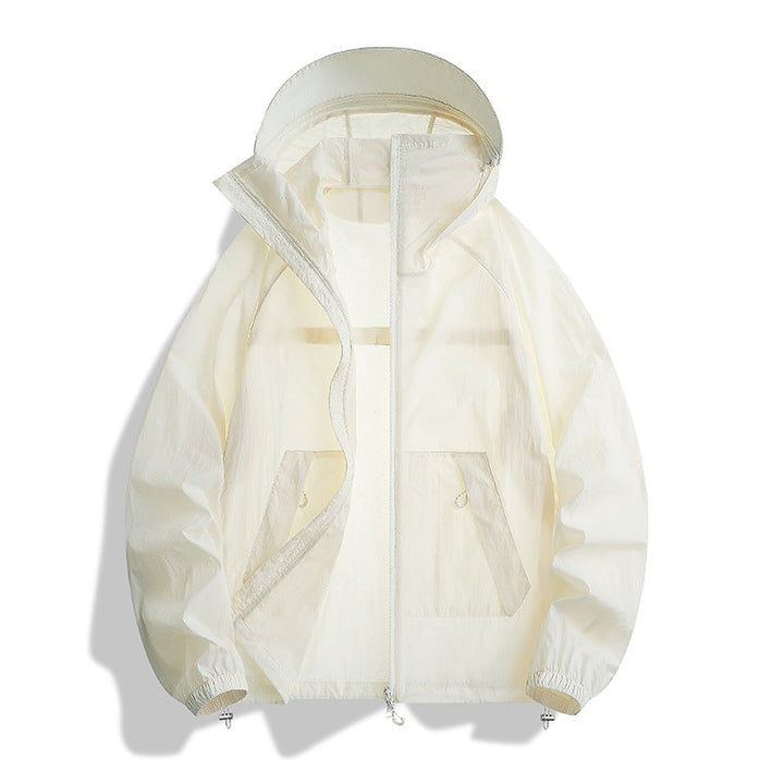 Herr Lätt Wind och Water-Resistant med Huva Övergångsjacka med Adjustable Fåll Dragsko och Tvåvägsdragkedja