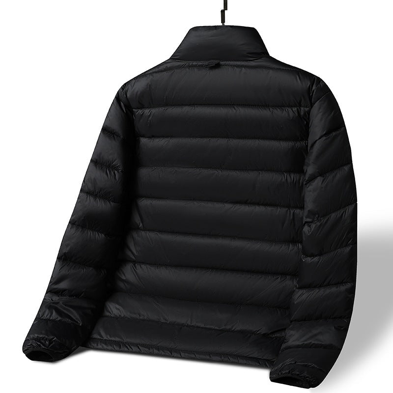 Herr Lätt Ultra-Warm Packbar Quiltad Jacka med Horizontal Quilting, Hög Ståkrage, och Tvåvägsdragkedja