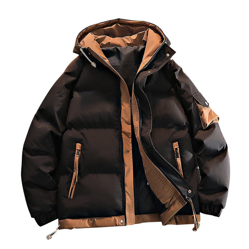 Herr Oversized Isolerad med Huva Pufferjacka med Contrast Foder och Drawcord Fåll