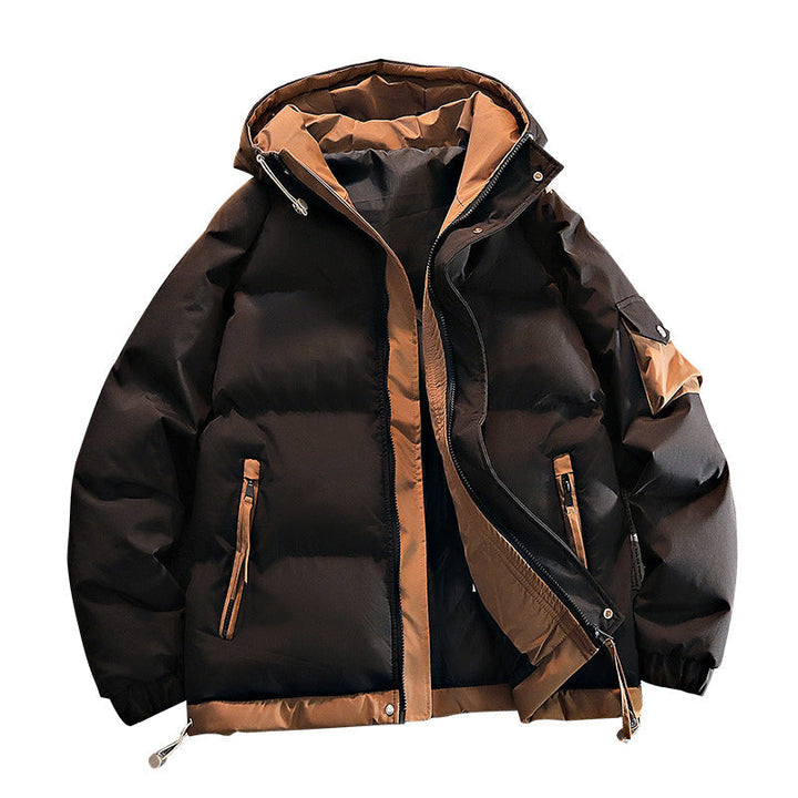 Herr Oversized Isolerad med Huva Pufferjacka med Contrast Foder och Drawcord Fåll