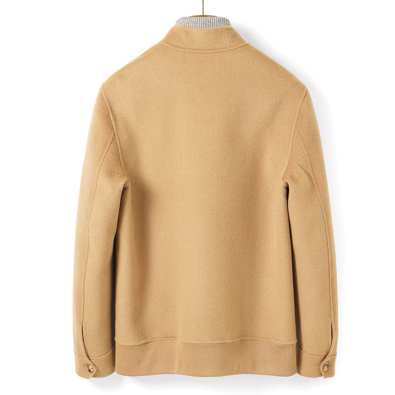 Herr Modern Ullblandning Blouson med Hög Ståkrage, Dold Dragkedja och Buttoned Fickor