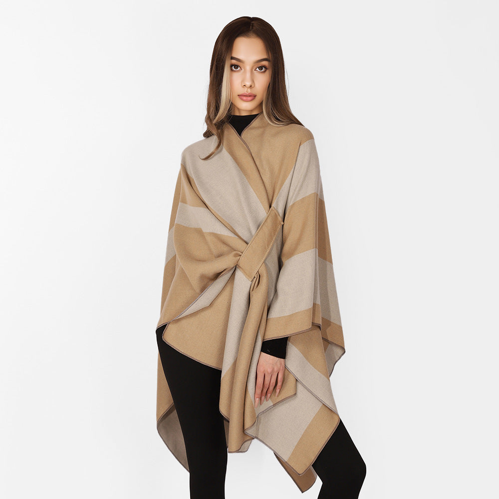 Dam Wrap Cape med bred Stripe mönster och Ties