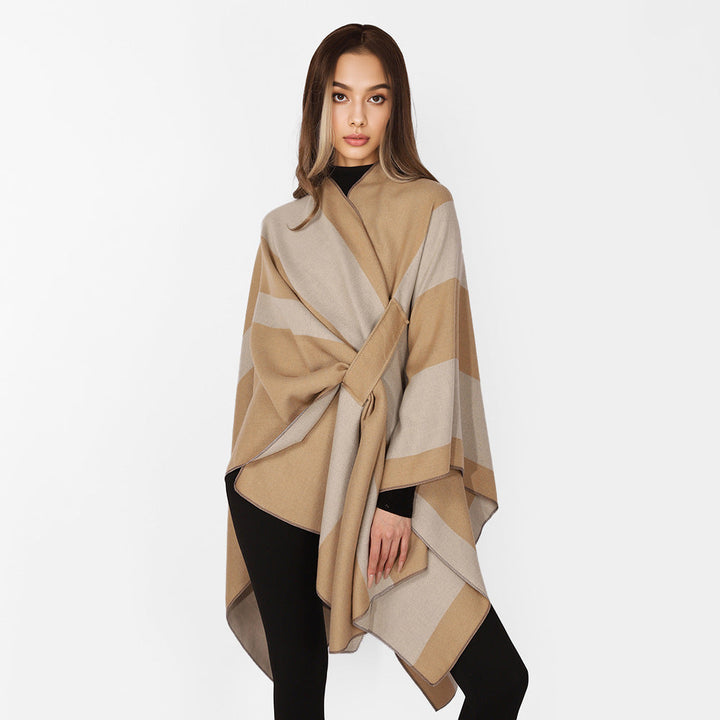 Dam Wrap Cape med bred Stripe mönster och Ties