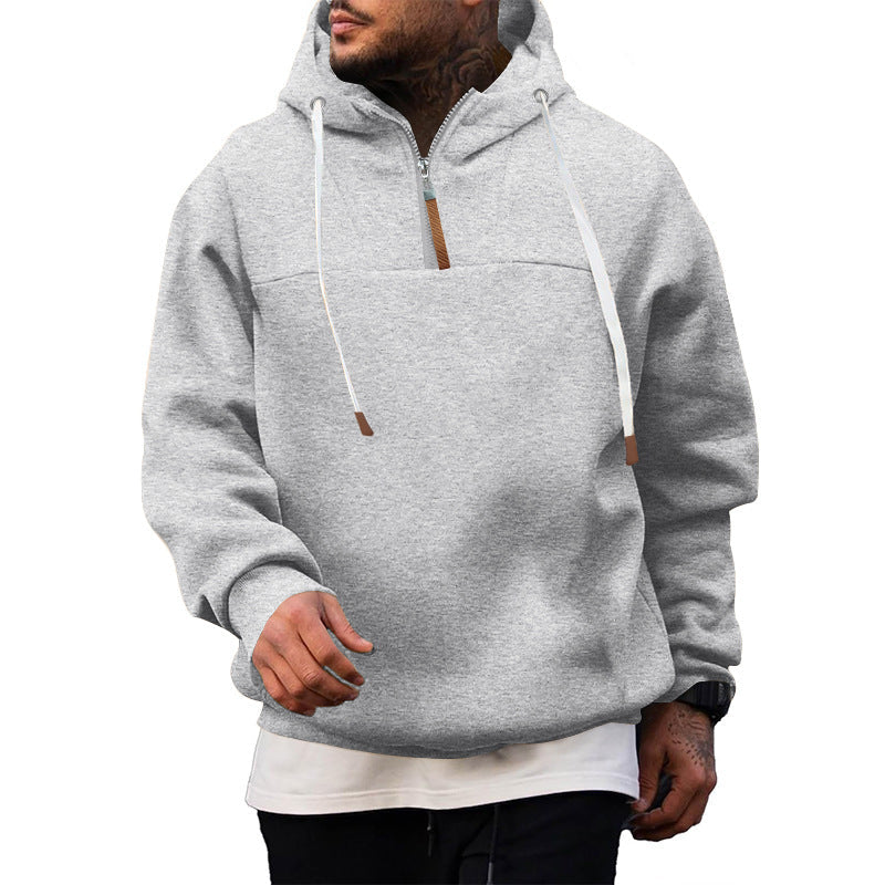 Herr Nano Sweat Halv Dragkedja med Textured Interior, Adjustable Huva och Bred Ribbad Fåll