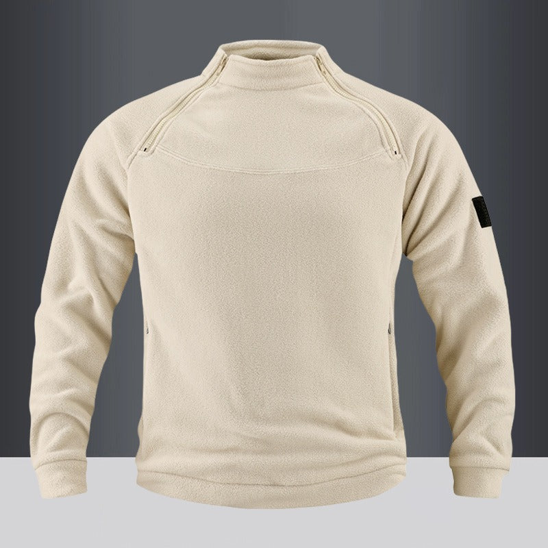 Herr Tactical Fleece Pullover med Axel Dragkedjor, Chin Guard, och Velcro Panel