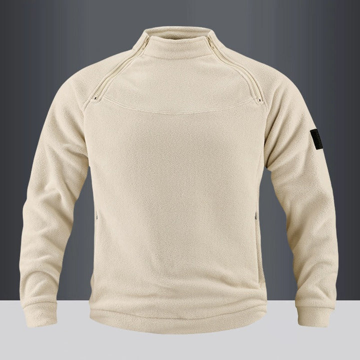 Herr Tactical Fleece Pullover med Axel Dragkedjor, Chin Guard, och Velcro Panel