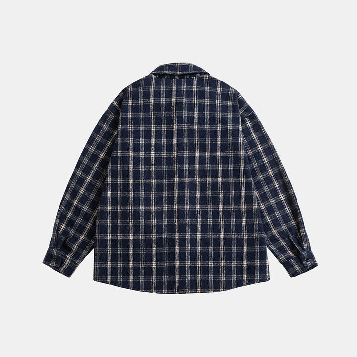 Unisex Oversized Check Skjorta Jacka i Boxig Skärning med Lapp Bröstficka och Mjuk Flanell