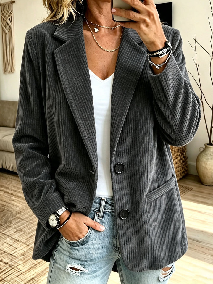 Dam Cord Blazer med Pinstripe Look och Oversized Skärning