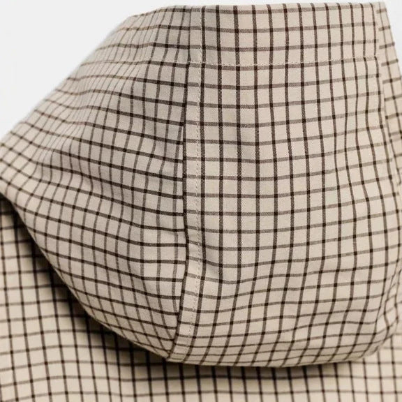 Dam Lätt Rutig med Huva Blouson Jacka med Drawstring och Elastic Nederkant
