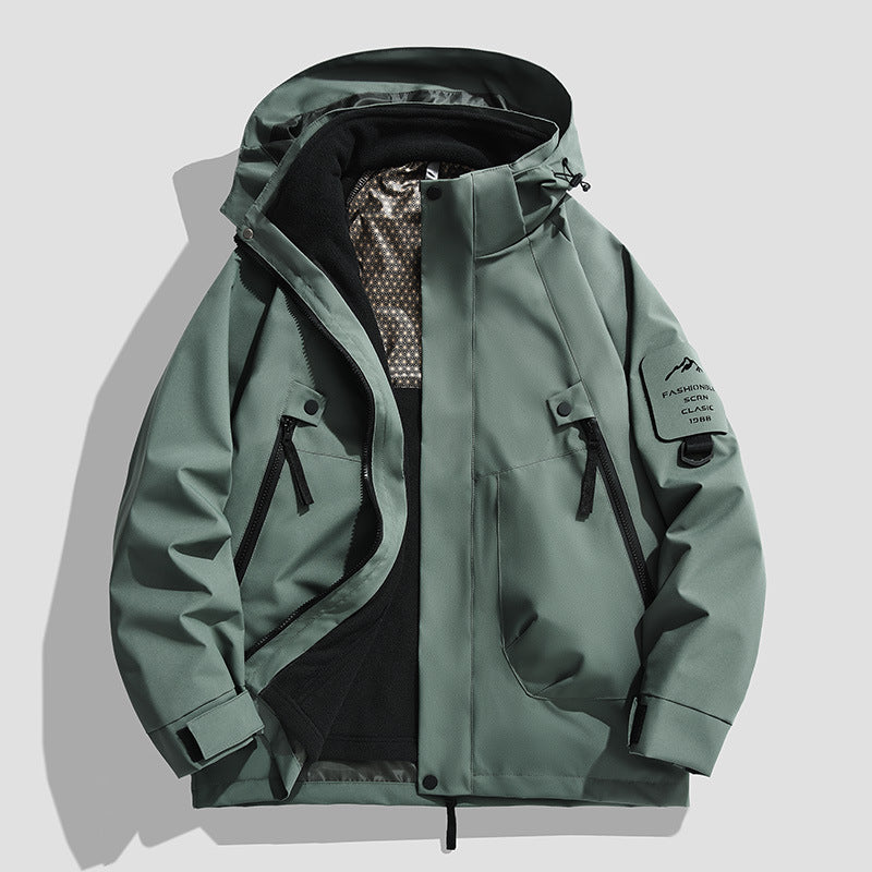 Herr Vattentät Utility Softshelljacka med Huva, Diagonal Dragkedjefickor och Justerbar Ärm Straps