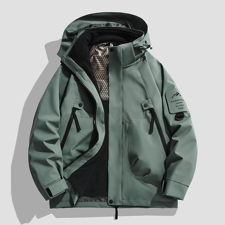 Herr Vattentät Utility Softshelljacka med Huva, Diagonal Dragkedjefickor och Justerbar Ärm Straps
