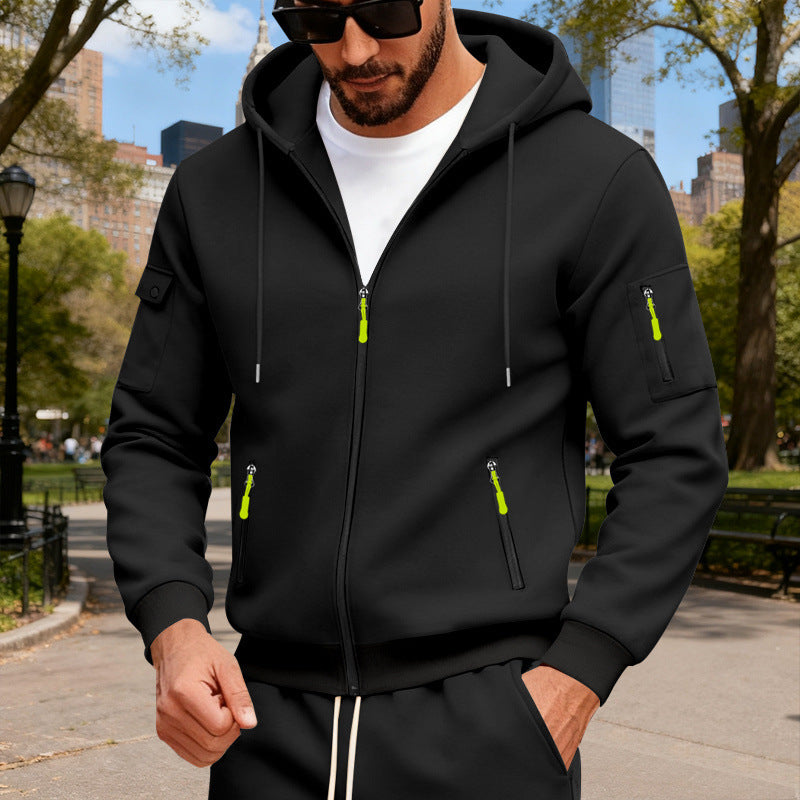 Herr Jacka med Huva med Water-Repellent Dragkedjor och Multifunctional Fickor