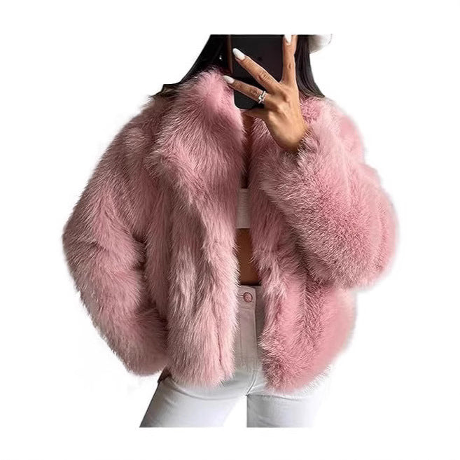 Dam kort Faux Fur jacka med Voluminous Shawl krage