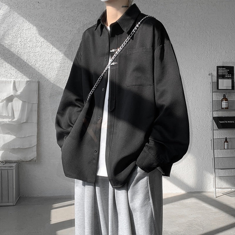 Unisex Oversize Skjortjacka i A Minimalistisk Utility Look med Chest Ficka och Dold Knapp Knäppning