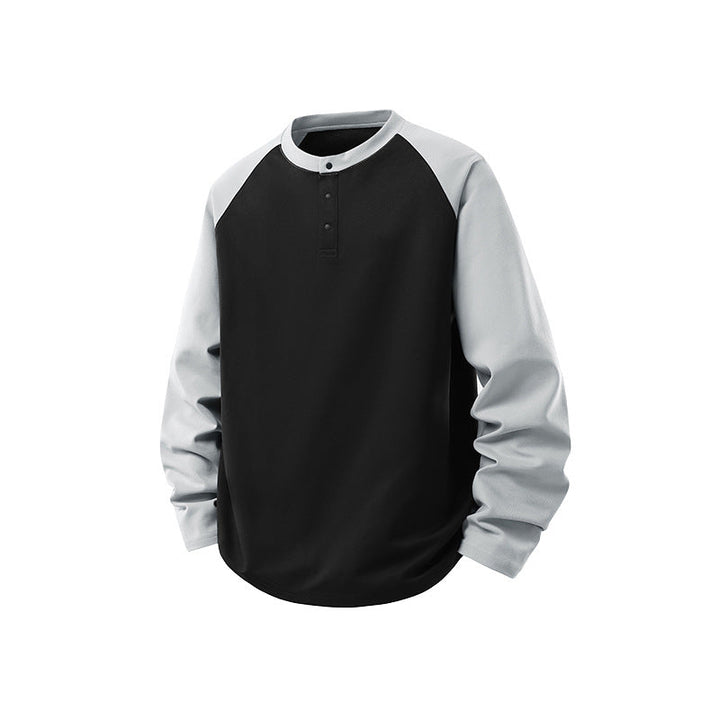 Herr Långärmad Henleytröja med Raglanärmeln, Avslappnad-Passform och Knapplist