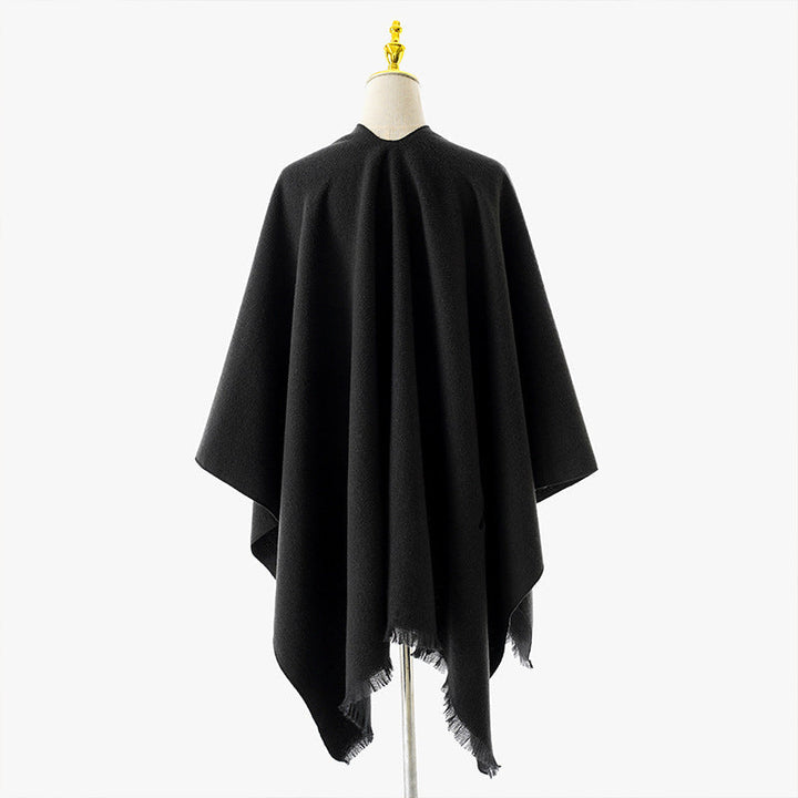 Dam Wrap poncho med Tie bälte, V-Neck och Fringed fåll