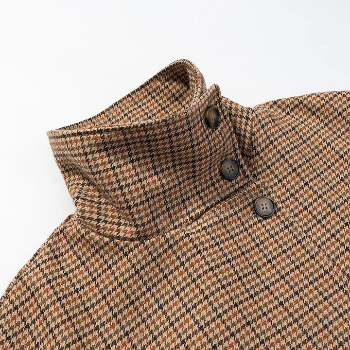 Dam trendig houndstooth övergångsjacka med high ståkrage och adjustable cuffs