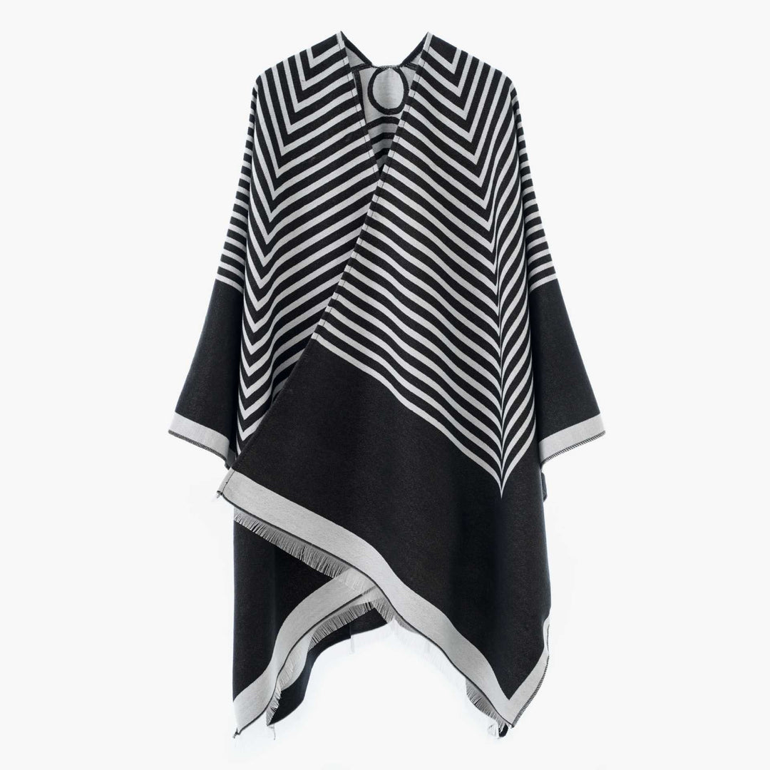 Dam Chevron-Jacquard capeponcho med bred Fall och Fringes