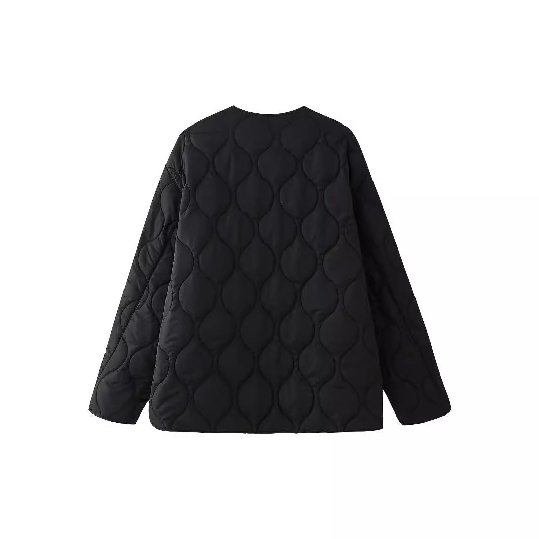 Dam Geometrisk Quiltad Oversized Liner Jacka utan Krage